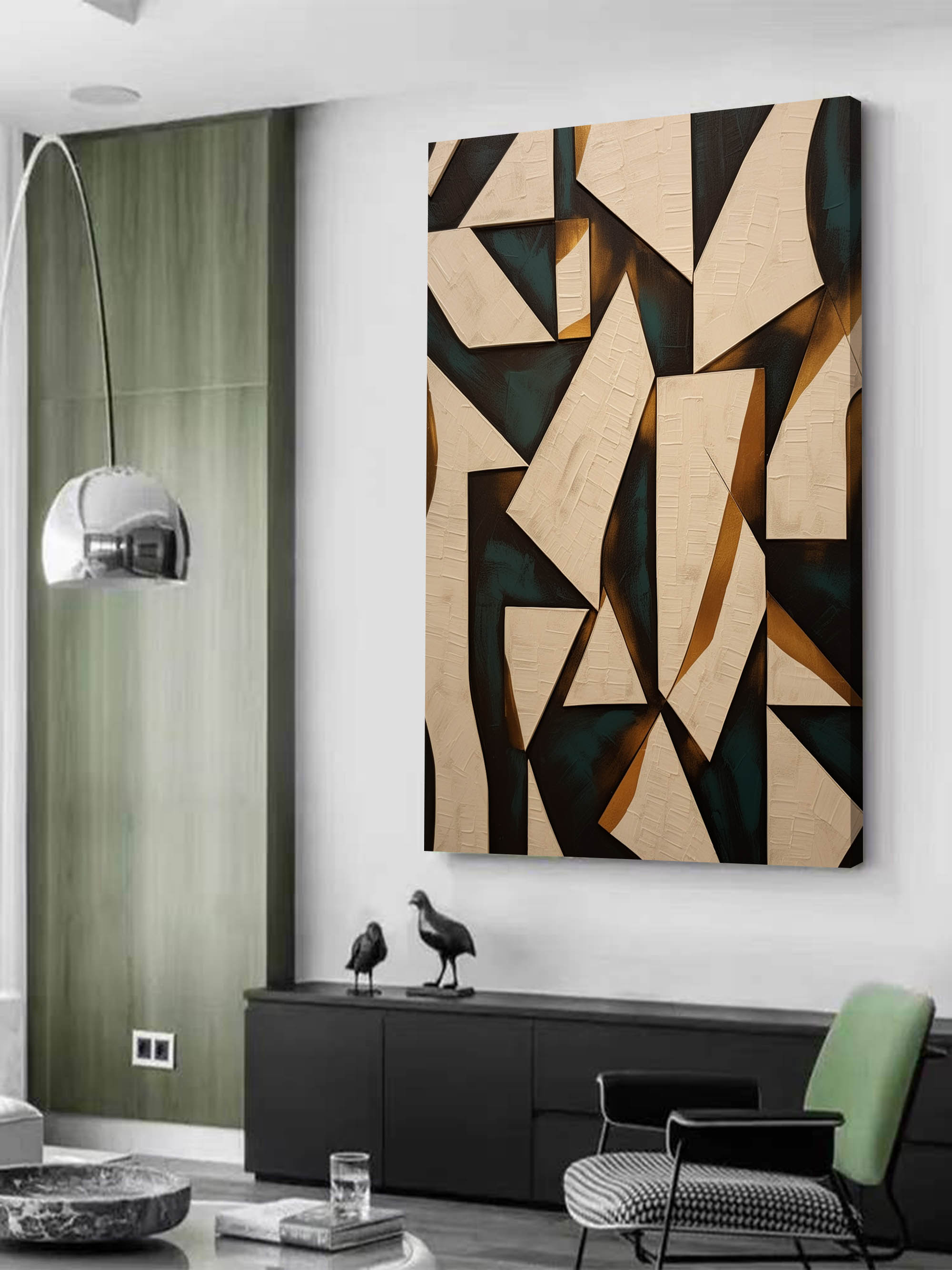 Large Green and Beige Minimalist Wall Art Green and Beige Textured Abstract Art Framed Wall Art