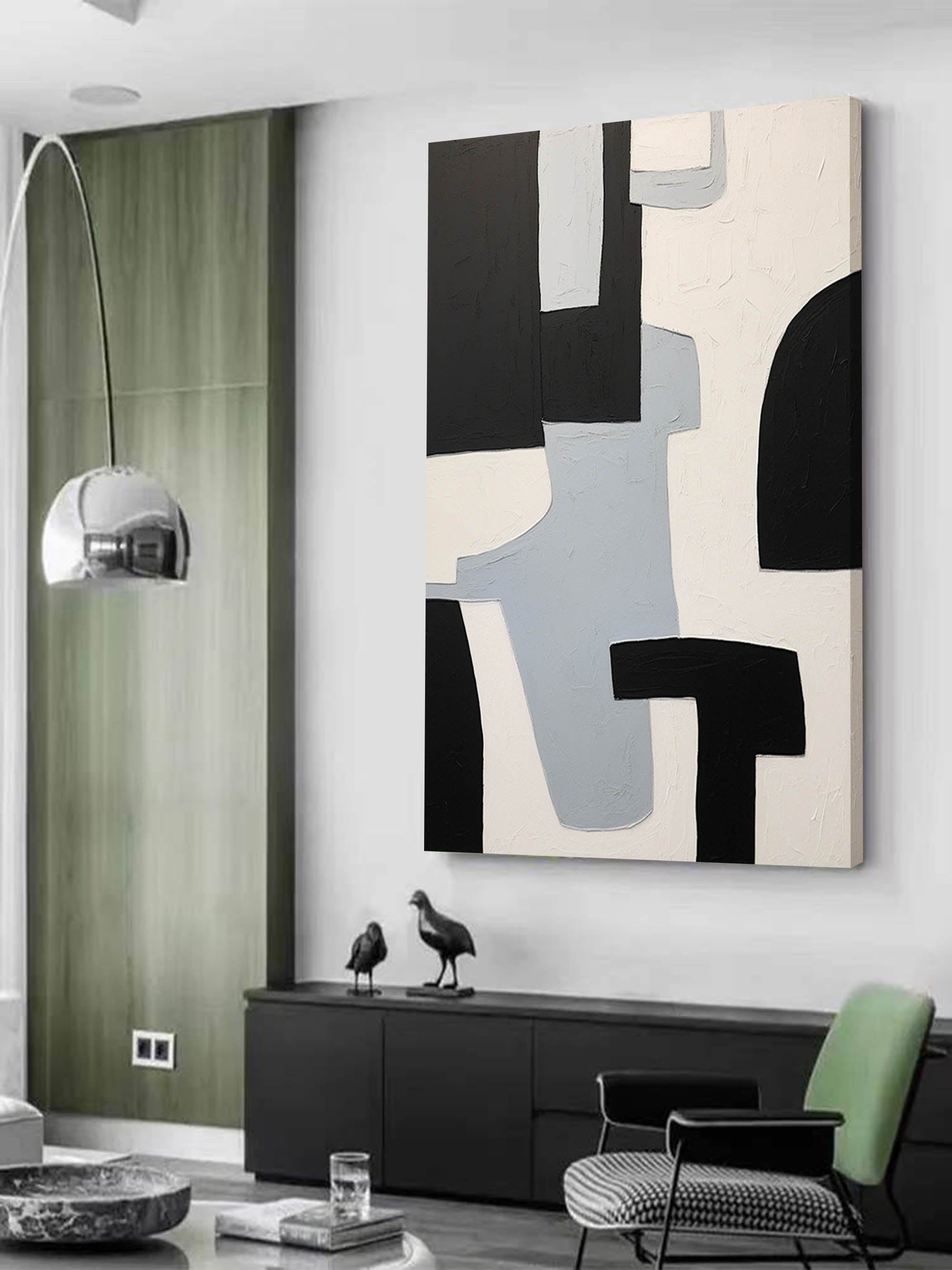 Large Black and White Minimalist Wall Art Black and White Texture Abstract Art Modern Oil Painting
