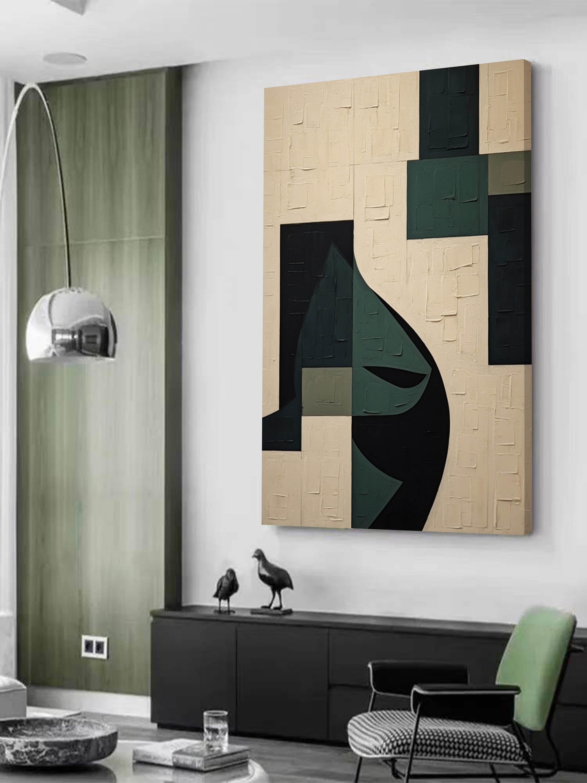 Large Beige And Green Minimalist Abstract Art Beige And Green Art On Canvas Beige Texture Painting