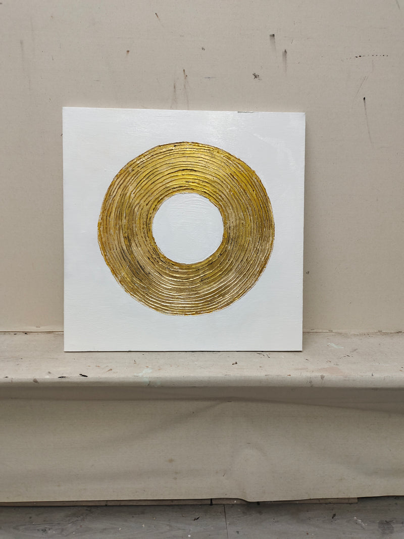 Gold and White 3D Abstract Painting Circle Painting Gold Textured Wall Art  Gold Abstract Canvas Art