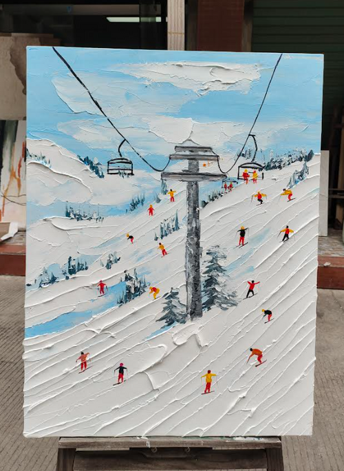 Skier Painting Snow Mountain Skiing 3D Landscape Painting Snow ...