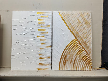 White and Gold 3D Minimalist Abstract Art Large 3D Textured Canvas Painting 3D Plaster Abstract Art