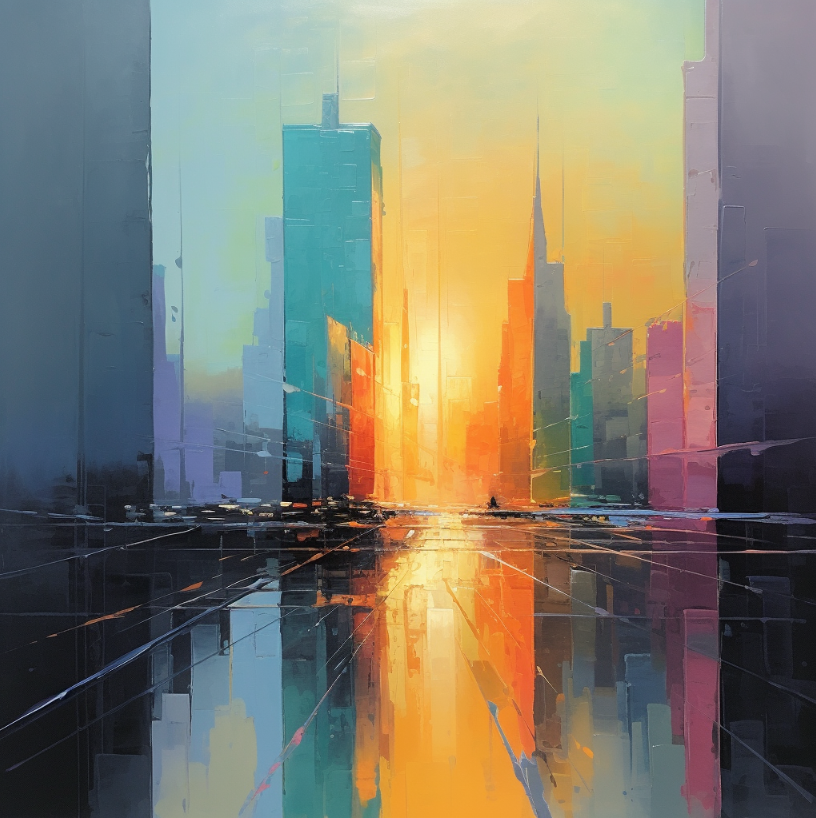  3D City Palette Wall Paintings City Colorful Abstract Oil Painting City Modern Minimalist Wall Art