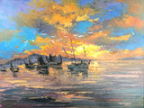 Sailboat Landscape Oil Painting Colorful Maritime Sailboat Canvas Wall Art Sailboat Abstract Art