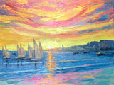 Sailing Boat Under Colorful Sunset Oil Painting Sailing Boat Landscape Oil Painting Sailing Boat Canvas Wall Art