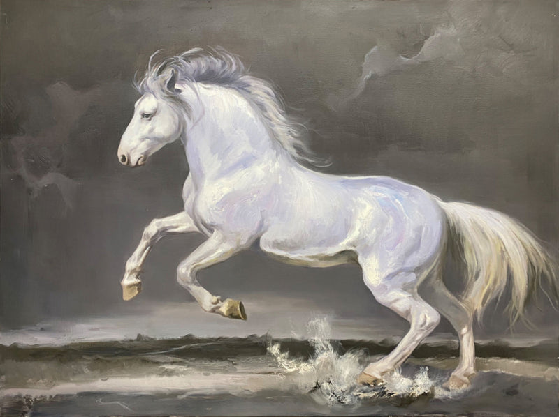 White Horse Oil Painting Hyperrealistic White Horse Art Realistic Horse Wall Art White Horse Canvas Art