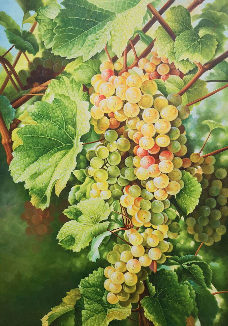 Large Green Realistic Grape Oil Painting Realistic Grape Canvas Wall Art Hyper-Realistic Grape Art