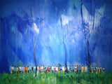 Large Blue Minimalist Oil Painting Modern Minimalist Blue Canvas Wall Art Blue Abstract Art For Sale