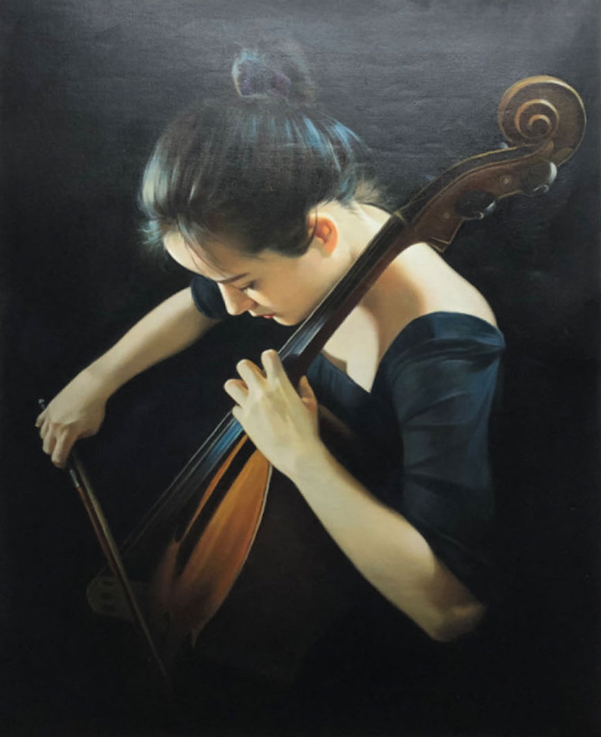 Realistic Oil Painting Of Girl Playing Cello Hyper-Realistic Cello Girl Art Hyper-Realistic Girl Portrait Canvas Wall Art