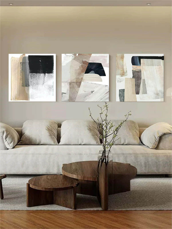 Large Black and White Abstract Canvas Art Set of 3 Black and White Texture Paintings 3 Piece Black and White Minimalist Wall Art
