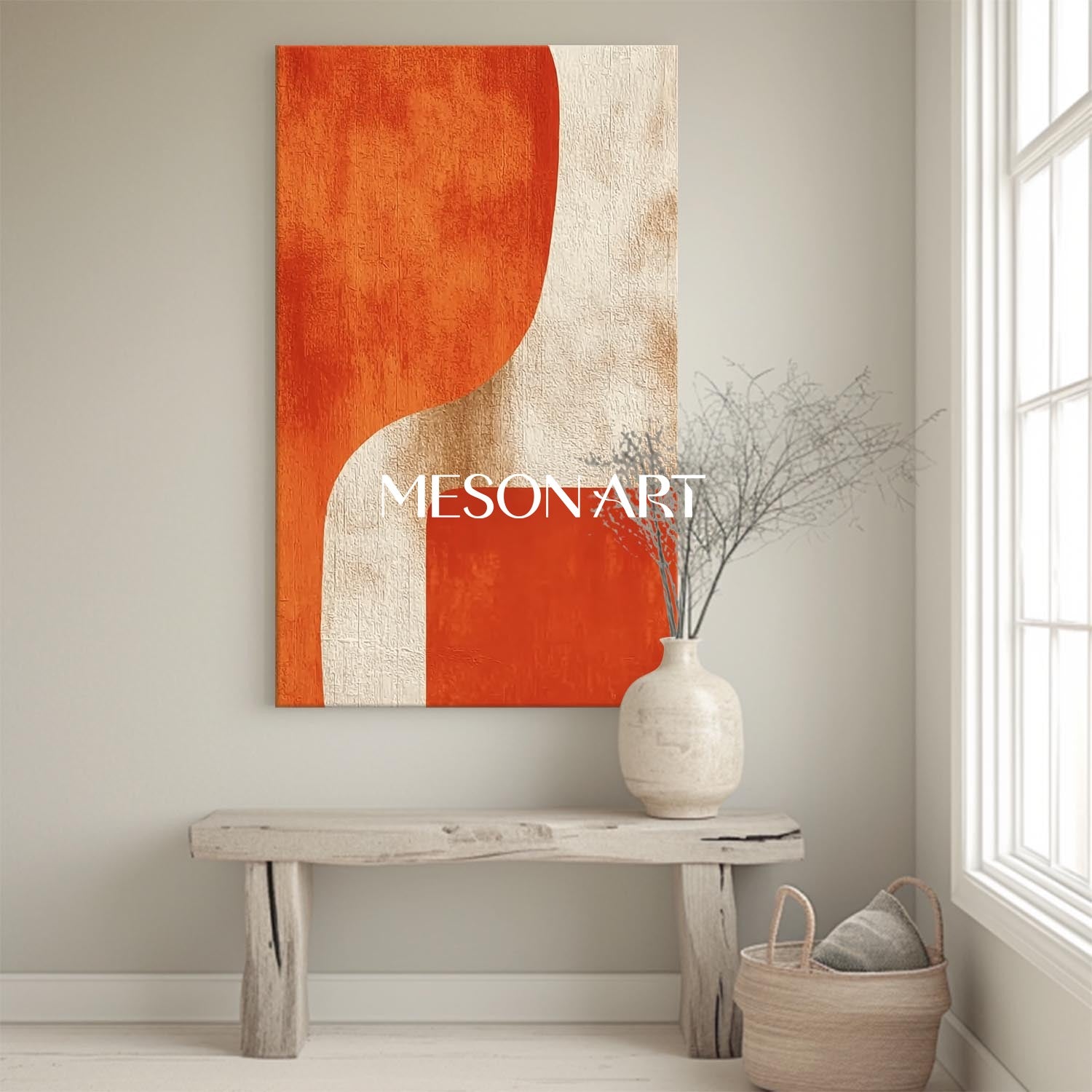 Minimalist Abstract Wall Art Orange and Beige Geometric Canvas Decor