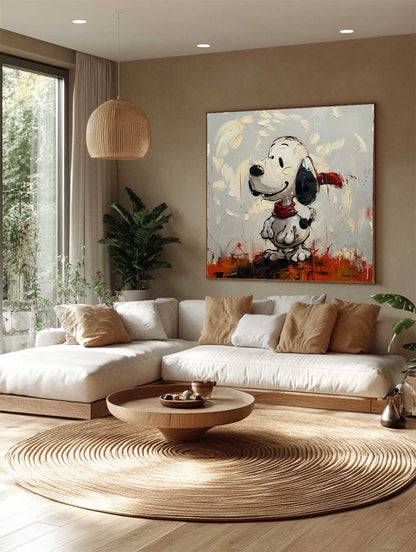 Smile Snoopy with Red Scarf Graffiti Pop Art Canvas Painting for Kids Room Wall Art Decor