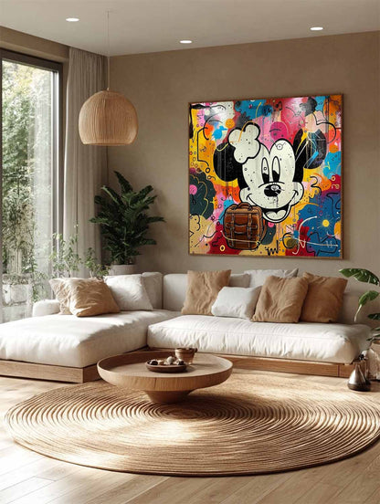 Mickey Mouse and Hermes Bag Graffiti Painting Hermes Orange Bag Canvas Wall Decor