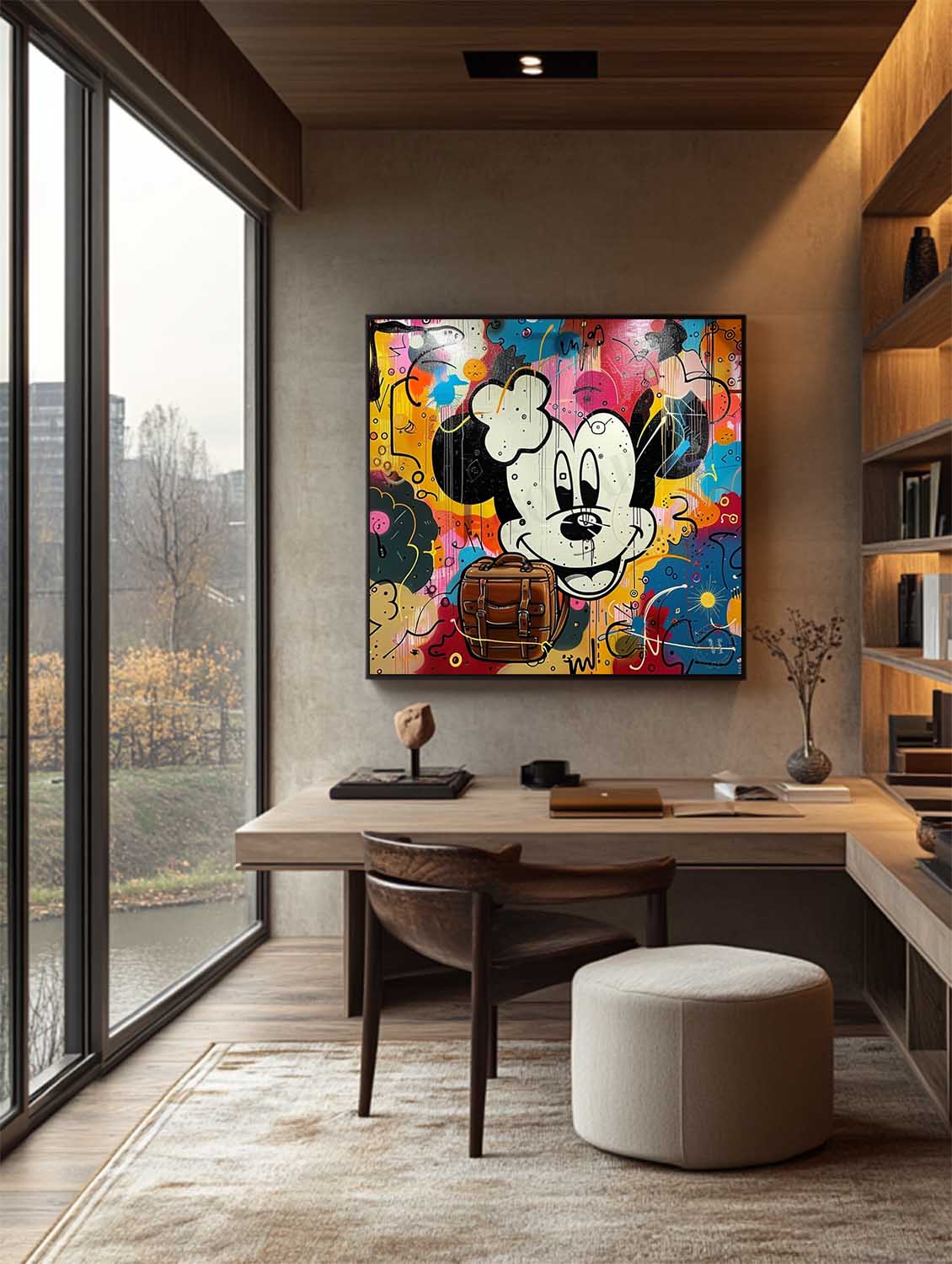 Mickey Mouse and Hermes Bag Graffiti Painting Hermes Orange Bag Canvas Wall Decor