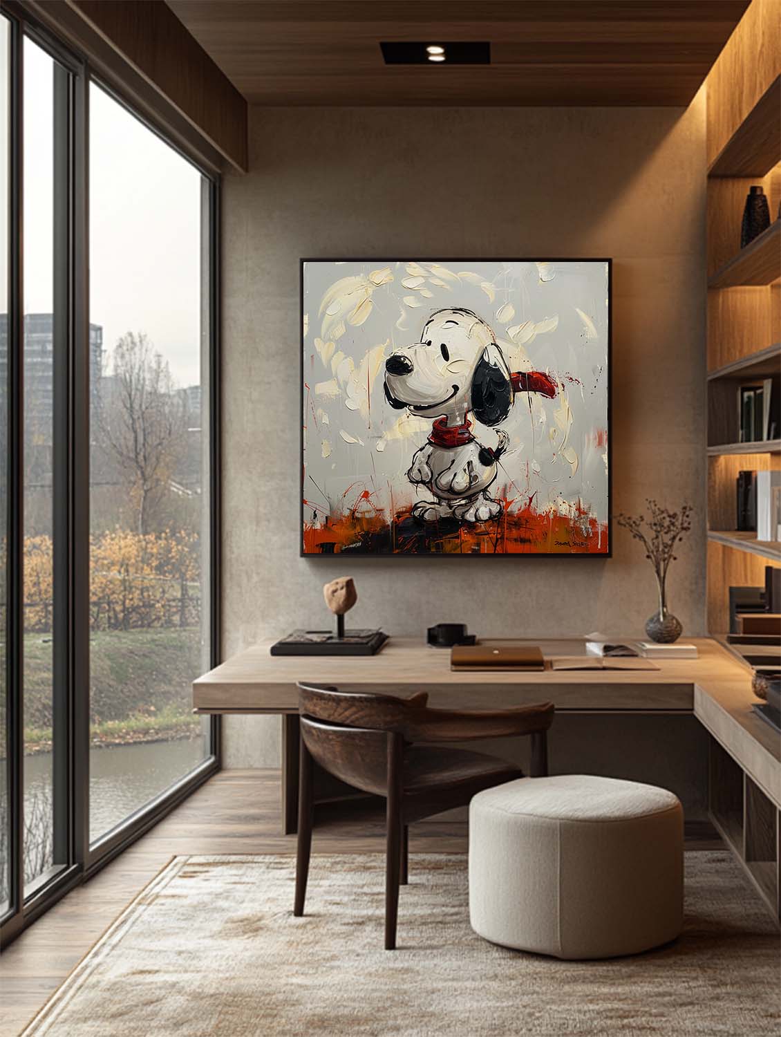 Smile Snoopy with Red Scarf Graffiti Pop Art Canvas Painting for Kids Room Wall Art Decor