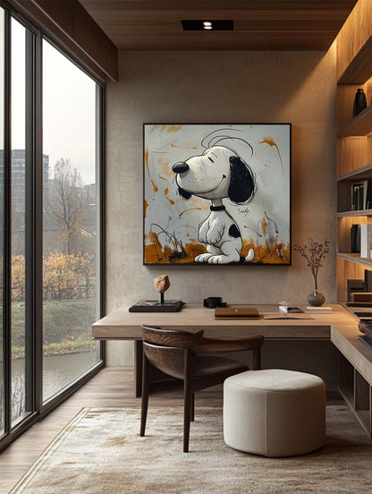 Snoopy Grafitti Art Snoopy Pop Art Abstract Painting Wall Decor Framed Large Kids Room Decor
