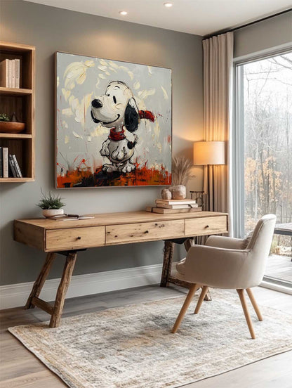 Smile Snoopy with Red Scarf Graffiti Pop Art Canvas Painting for Kids Room Wall Art Decor