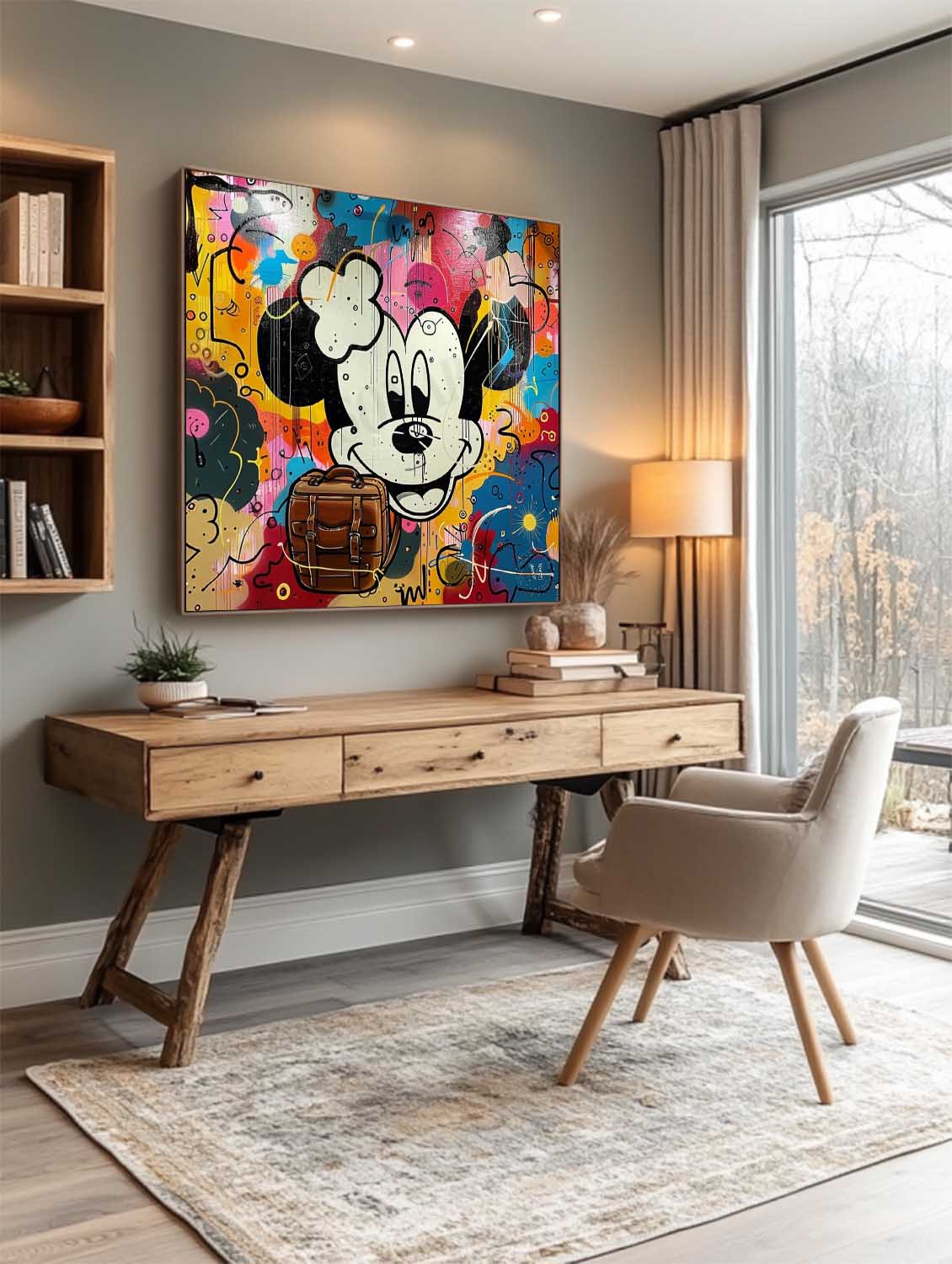 Mickey Mouse and Hermes Bag Graffiti Painting Hermes Orange Bag Canvas Wall Decor