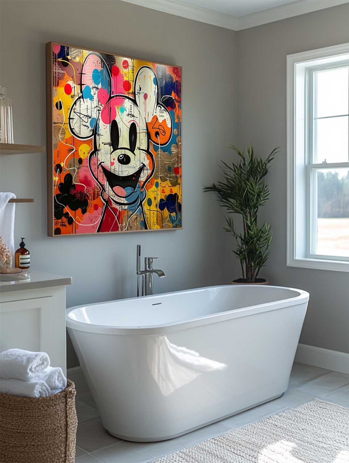 Vibrant Disney Mickey Mouse Pop Art Canvas with Colorful Ballons Graffiti Wall Canvas Party Decor for Kids Room