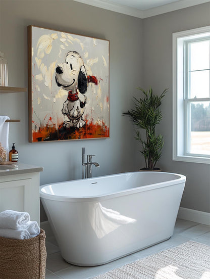 Smile Snoopy with Red Scarf Graffiti Pop Art Canvas Painting for Kids Room Wall Art Decor