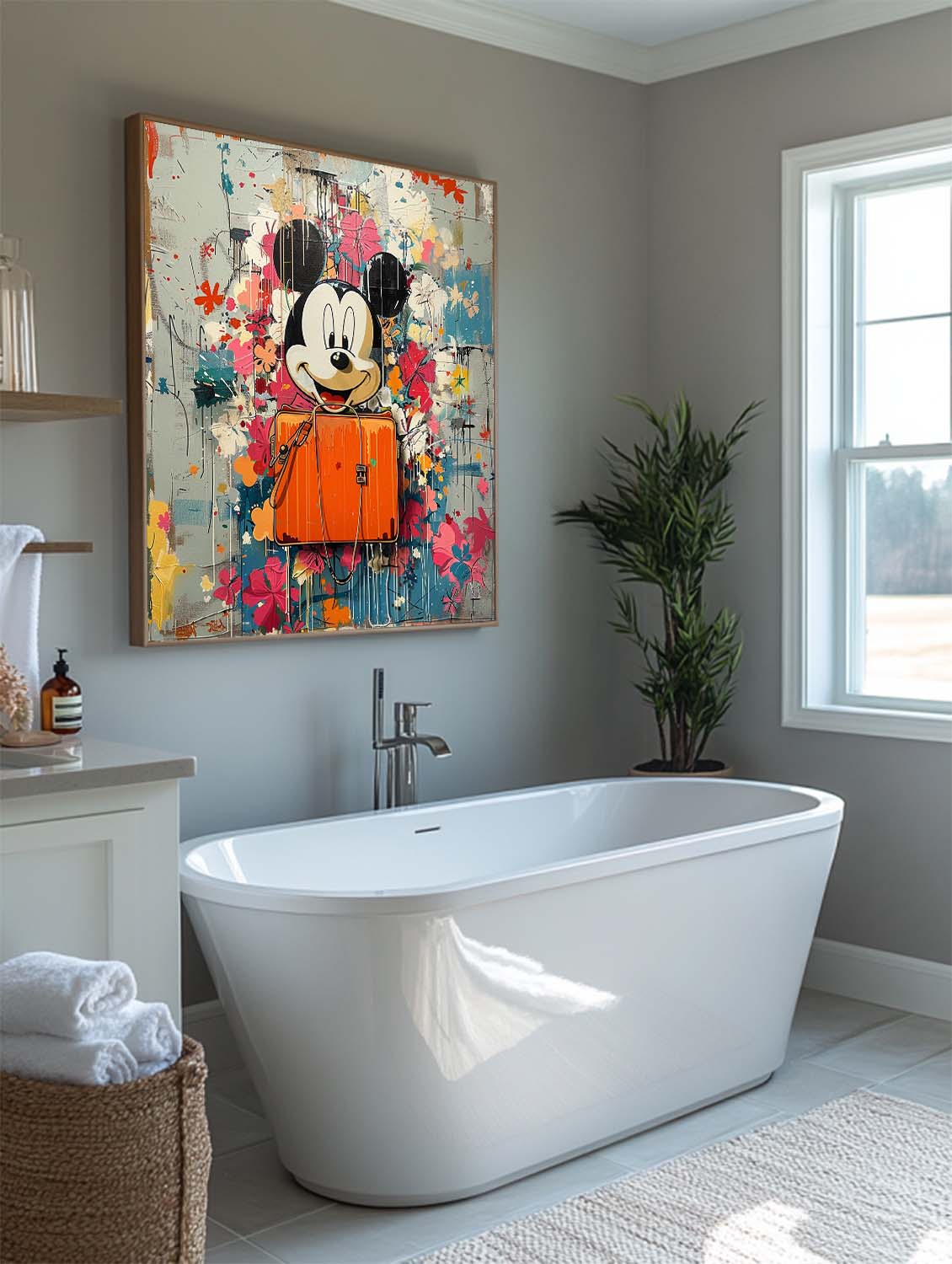 Smiley Mickey Mouse and Hermes Orange Bag Art for Sale Hermes Orange Bag Wall Art Decoration