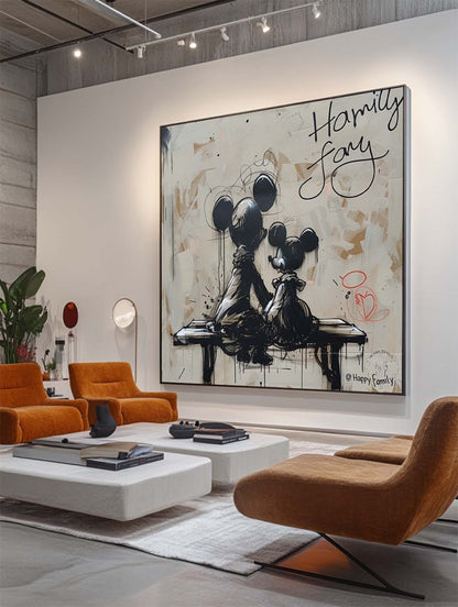 Happy Family Mickey Mouse Abstract Painting Graffiti Disney Painting Street Style Wall Art Decor