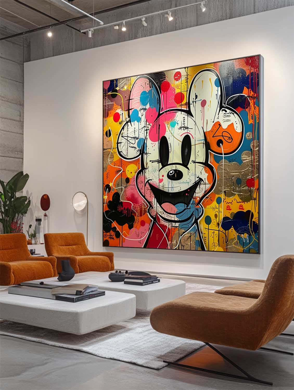 Vibrant Disney Mickey Mouse Pop Art Canvas with Colorful Ballons Graffiti Wall Canvas Party Decor for Kids Room