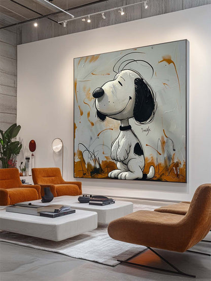 Snoopy Grafitti Art Snoopy Pop Art Abstract Painting Wall Decor Framed Large Kids Room Decor