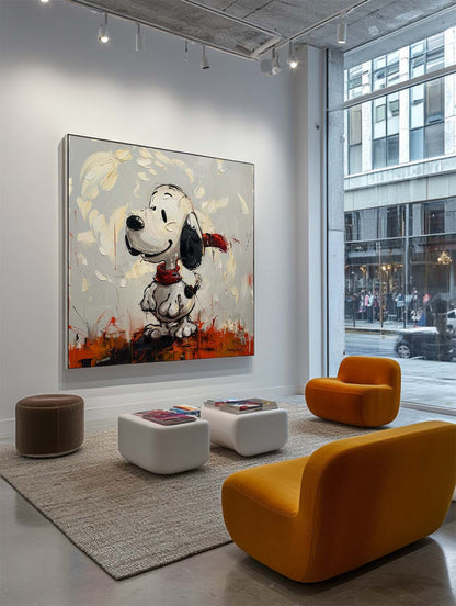 Smile Snoopy with Red Scarf Graffiti Pop Art Canvas Painting for Kids Room Wall Art Decor