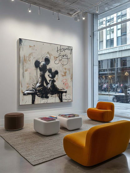Happy Family Mickey Mouse Abstract Painting Graffiti Disney Painting Street Style Wall Art Decor