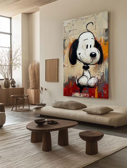 Playful Snoopy Grafitti Wall Art Pop Canvas Street Style Original Painting for Kids Home Decor