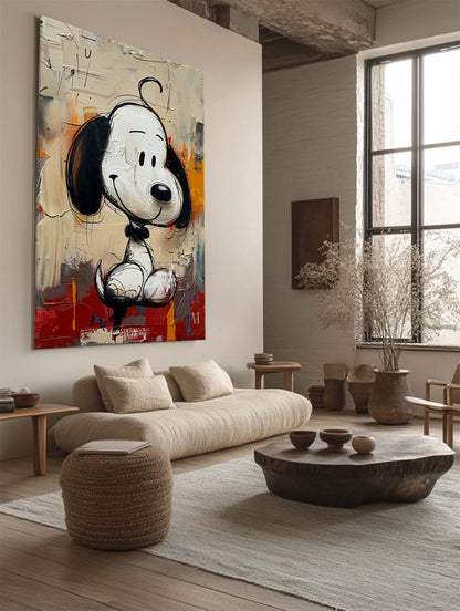 Playful Snoopy Grafitti Wall Art Pop Canvas Street Style Original Painting for Kids Home Decor