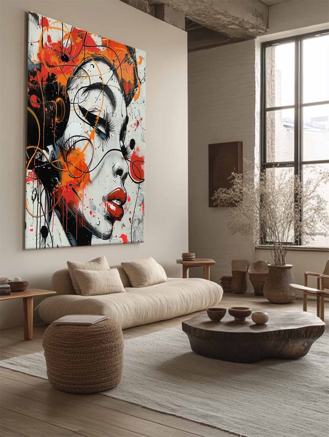 Colorful Abstract Female Wall Art Contemporary Female Portrait Canvas Graffiti Abstract Painting