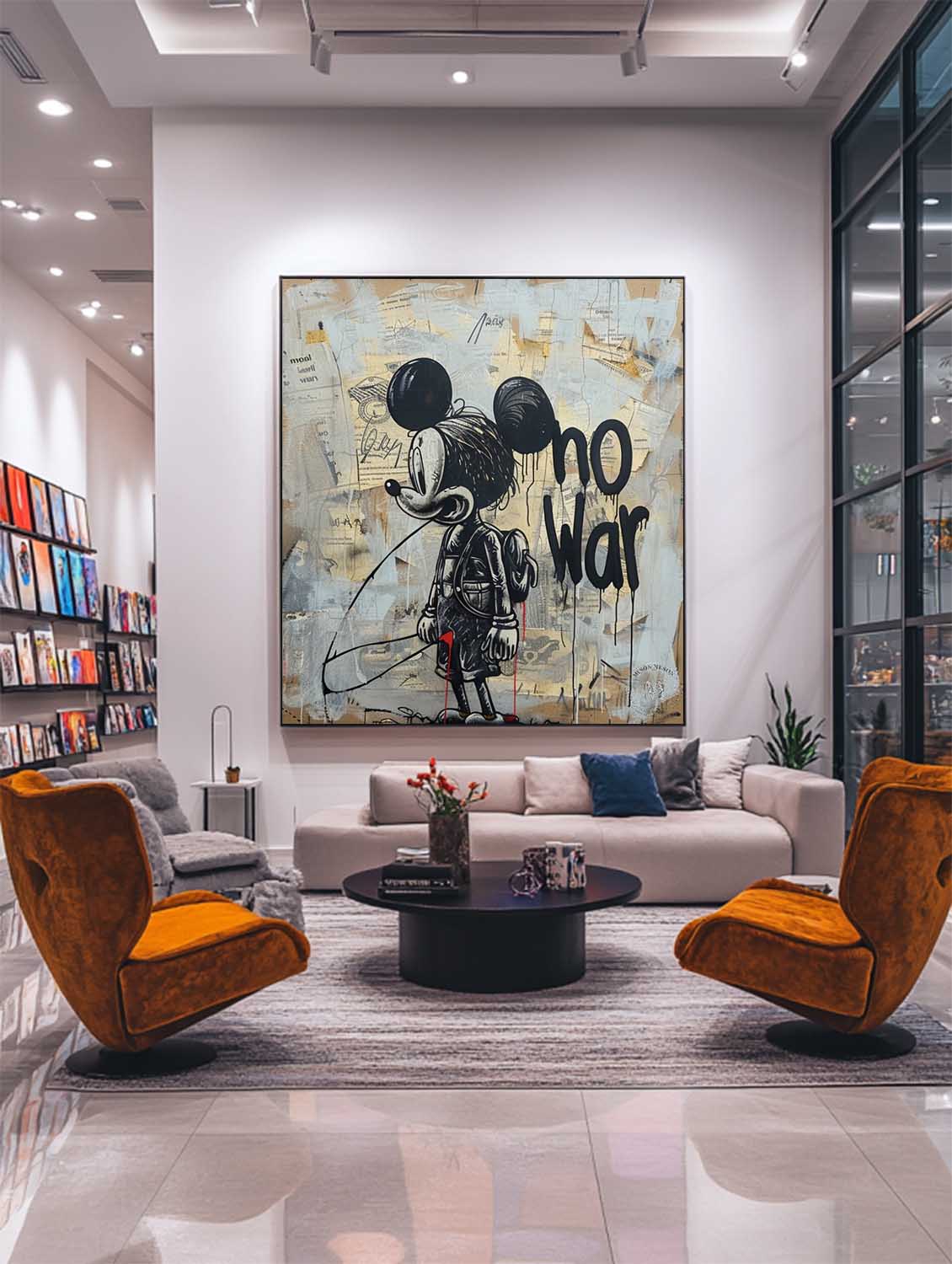 Mickey Mouse Canvas Banksy Street Art "No War" Painting with Abstract Graffiti Wall Art