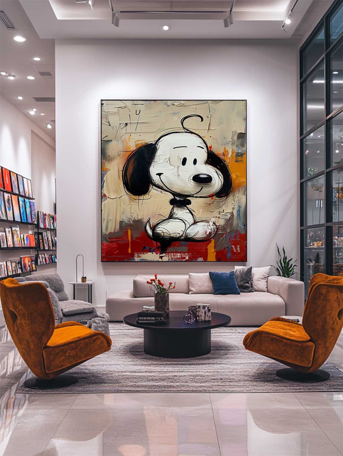 Playful Snoopy Grafitti Wall Art Pop Canvas Street Style Original Painting for Kids Home Decor