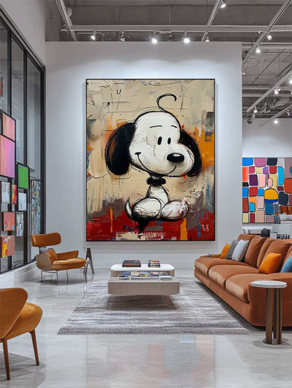 Playful Snoopy Grafitti Wall Art Pop Canvas Street Style Original Painting for Kids Home Decor