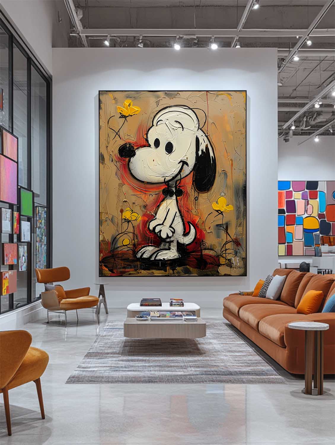 Snoopy with Yellow Flowers Graffiti Pop Canvas Large Framed Wall Art for Home and Kids Decor