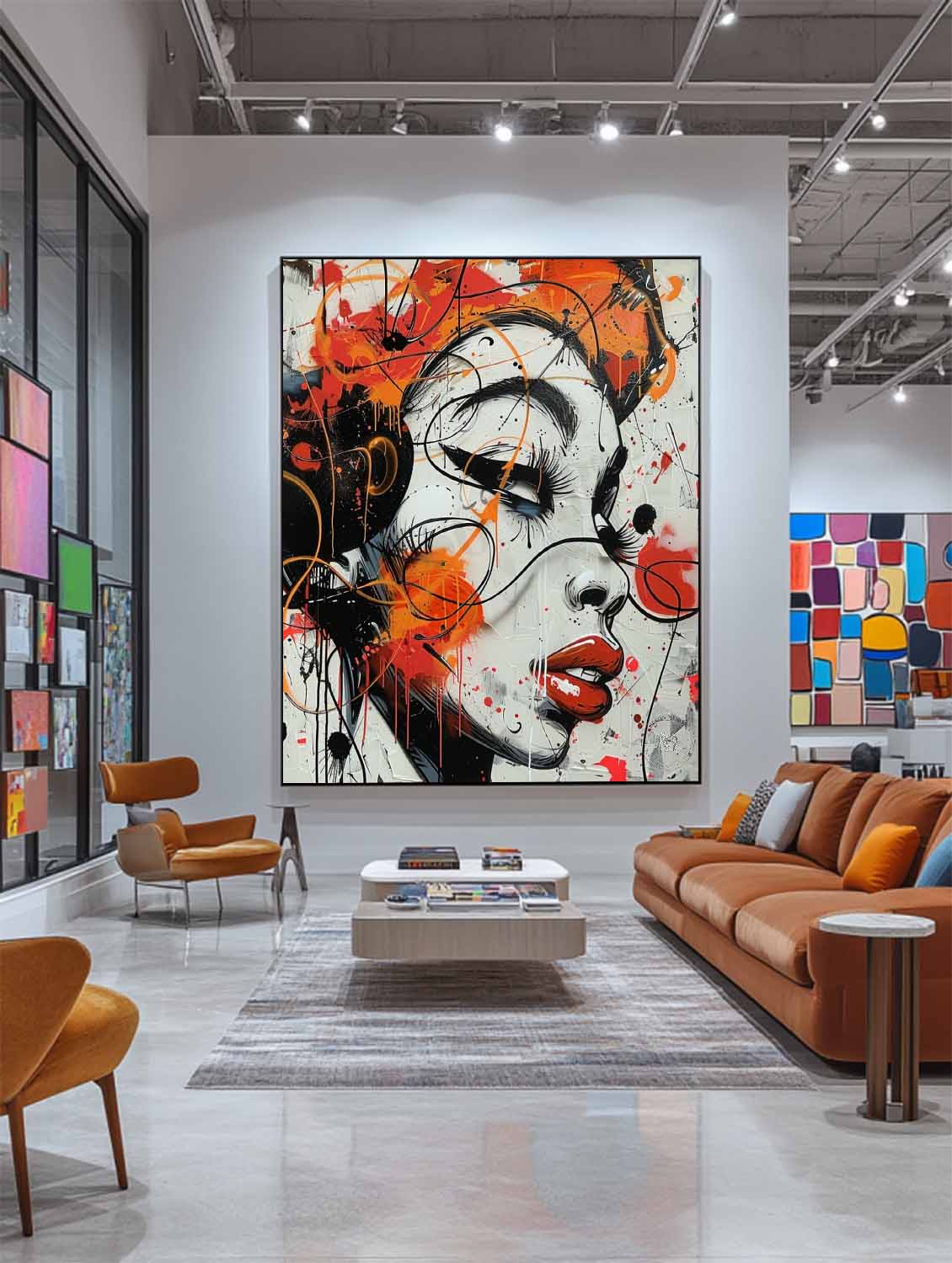 Colorful Abstract Female Wall Art Contemporary Female Portrait Canvas Graffiti Abstract Painting