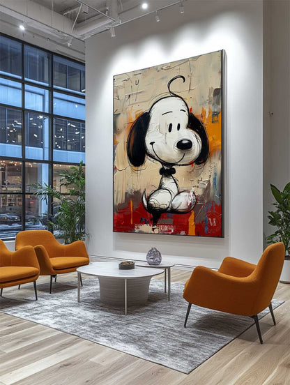 Playful Snoopy Grafitti Wall Art Pop Canvas Street Style Original Painting for Kids Home Decor