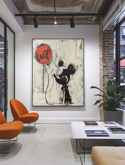 Banksy Ballon Graffiti Art Selling Disney Mickey Mouse Abstract Painting Beige and Black Wall Decor