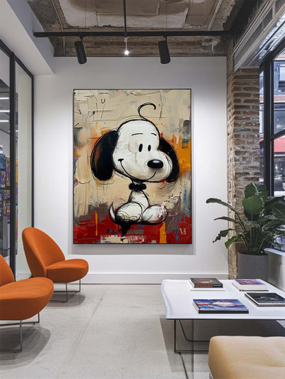 Playful Snoopy Grafitti Wall Art Pop Canvas Street Style Original Painting for Kids Home Decor
