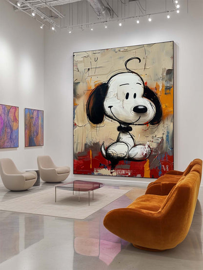 Playful Snoopy Grafitti Wall Art Pop Canvas Street Style Original Painting for Kids Home Decor