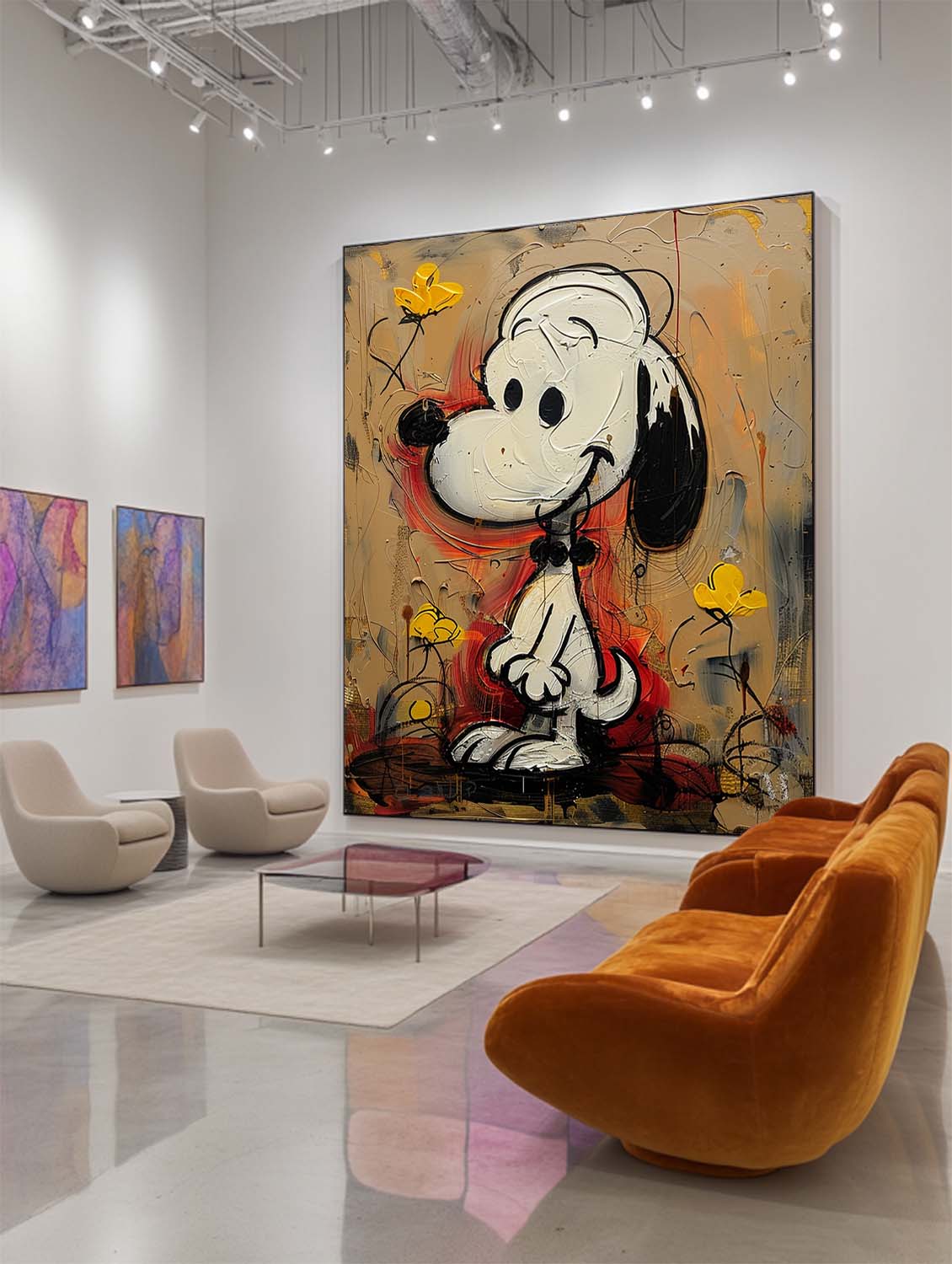 Snoopy with Yellow Flowers Graffiti Pop Canvas Large Framed Wall Art for Home and Kids Decor