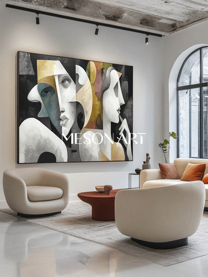 Black and Gold Modern Portrait Contemporary Abstract Wall Art Canvas