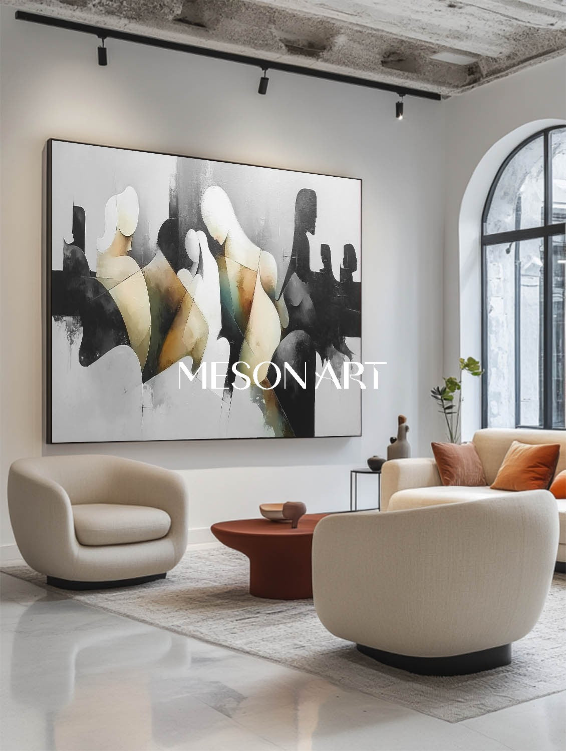 Black Textured Abstract Silhouettes Large Wall Art Original Painting