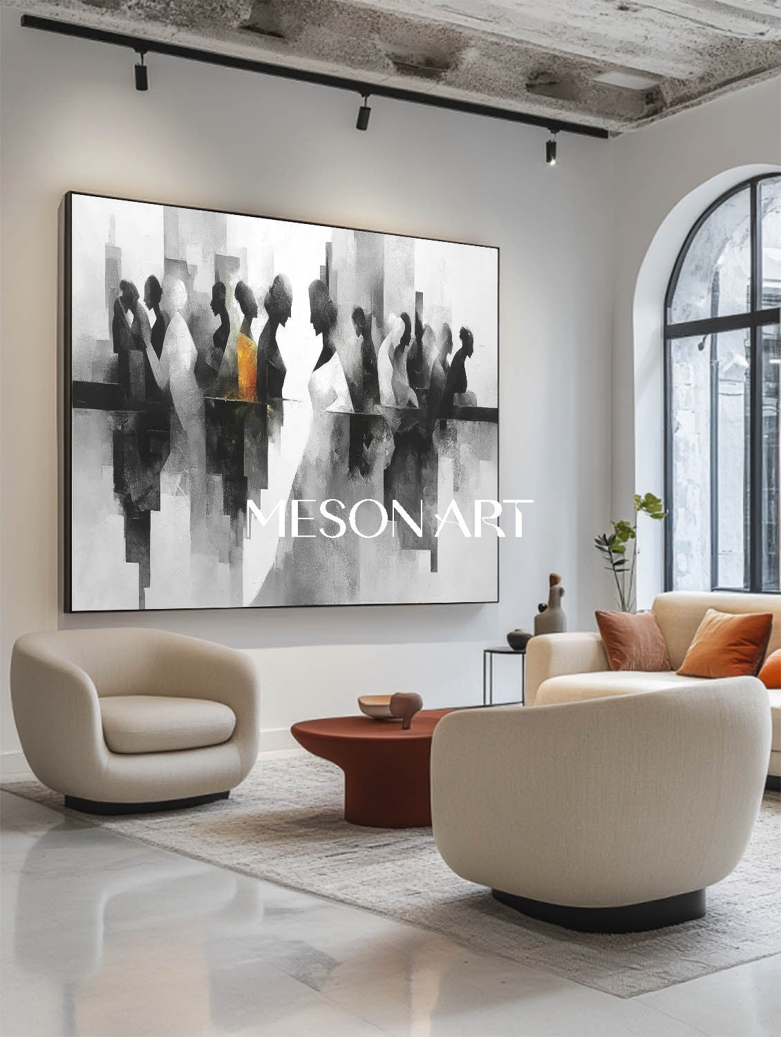 Modern Large Abstract Geometric Oil Canvas Hand-Painted Wall Art Decor