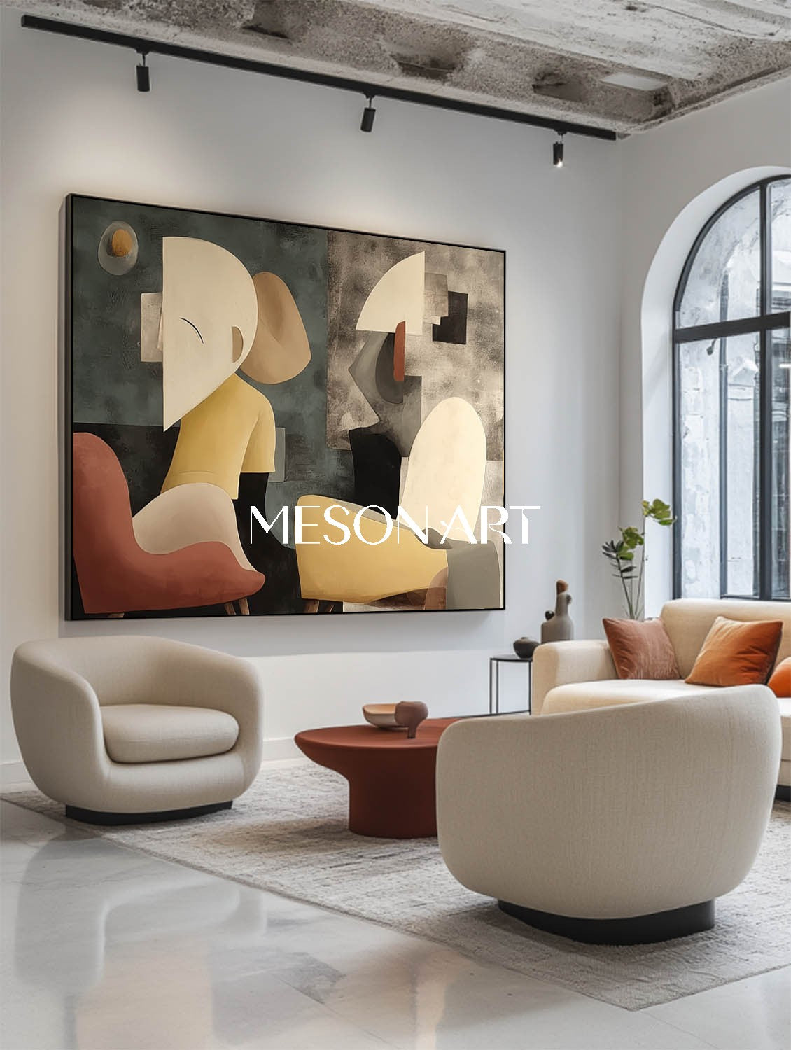 Large Original Abstract Figurative Painting Cubist Style Wall Decor