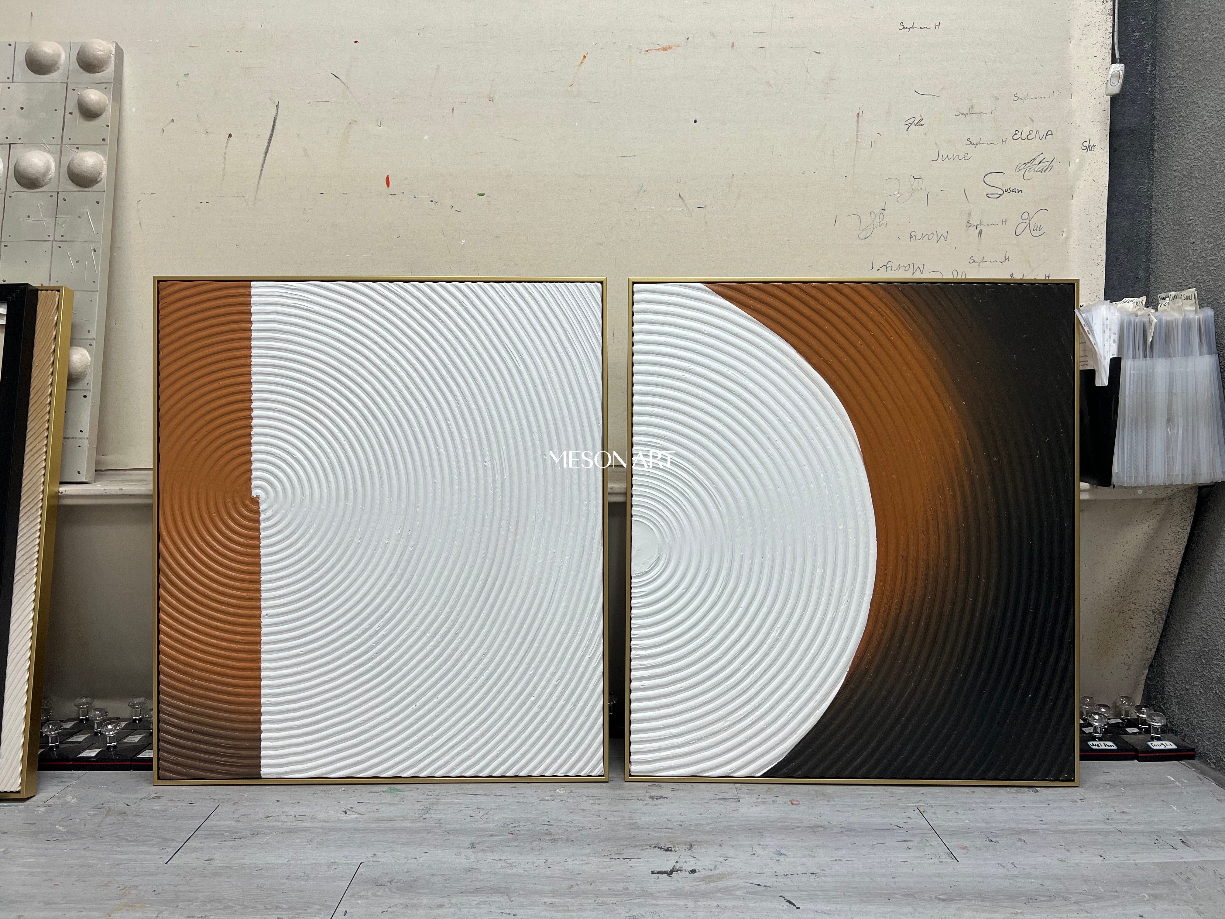 Modern Plaster Textured Abstract Wall Art Set of Two Minimalist Canvas