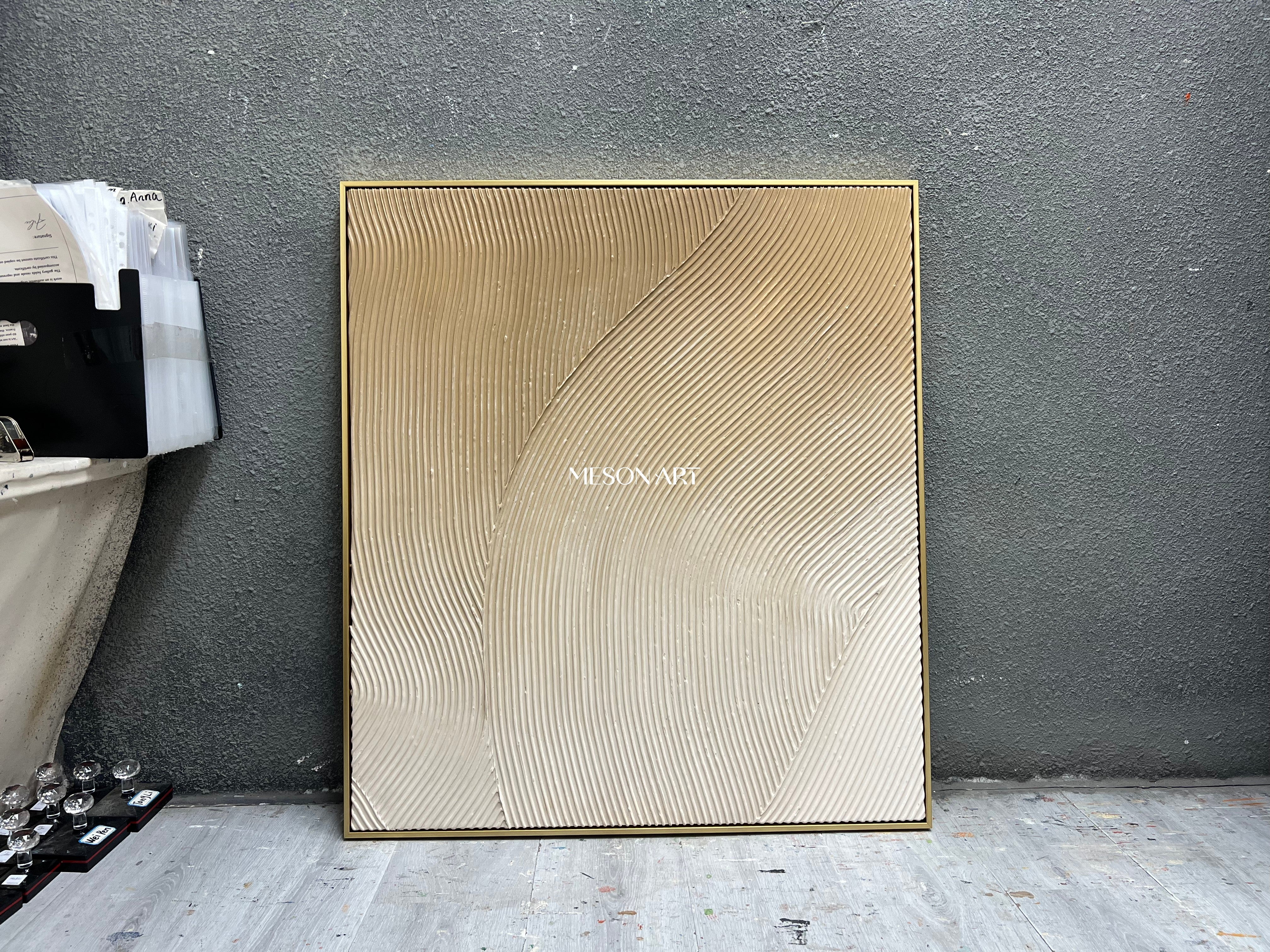 Champagne Gold Abstract Textured Wall Art Modern Plaster Relief Canvas
