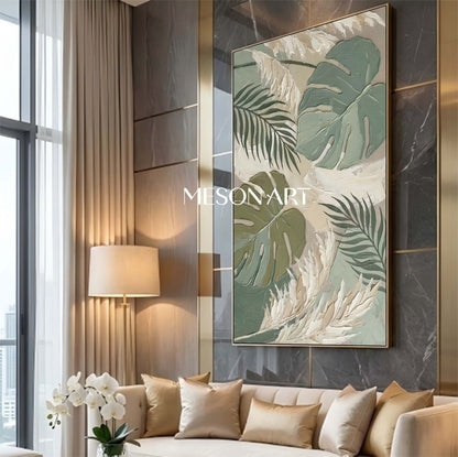 Neutral Pampas Grass Decor Large Panoramic Boho Art Impasto Botanical Painting